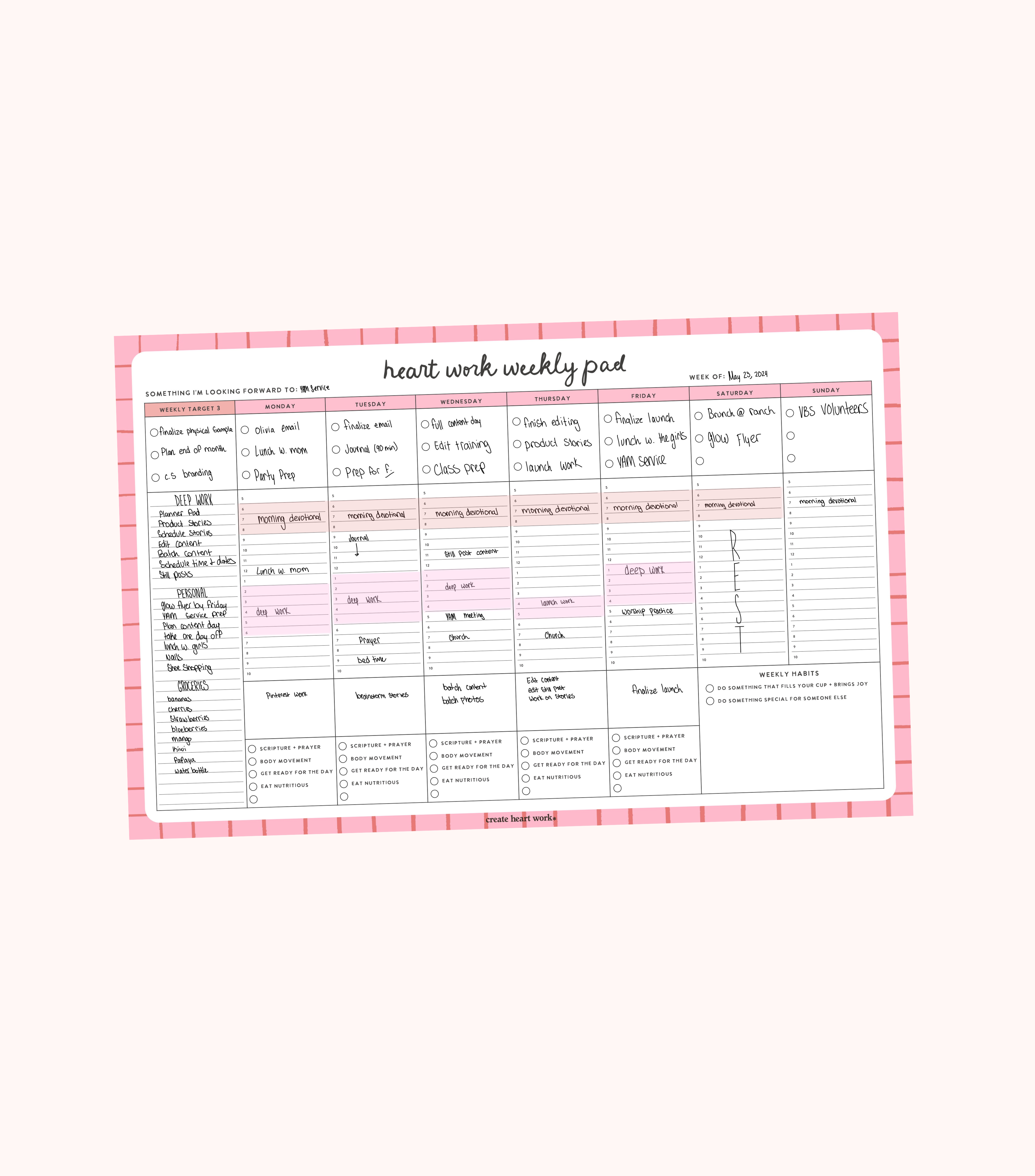 Heart Work Weekly Planner Pad