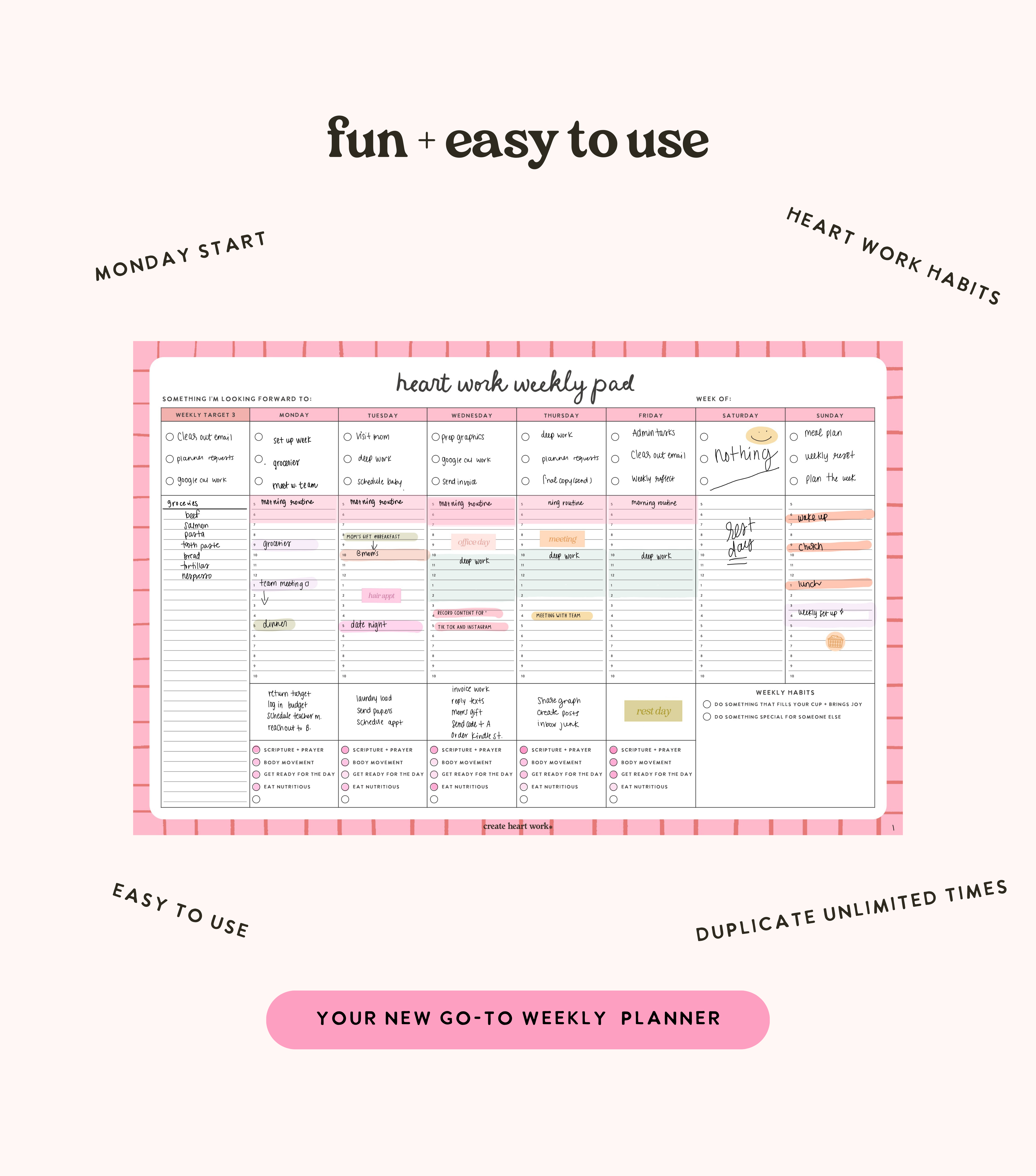 Heart Work Weekly Planner Pad