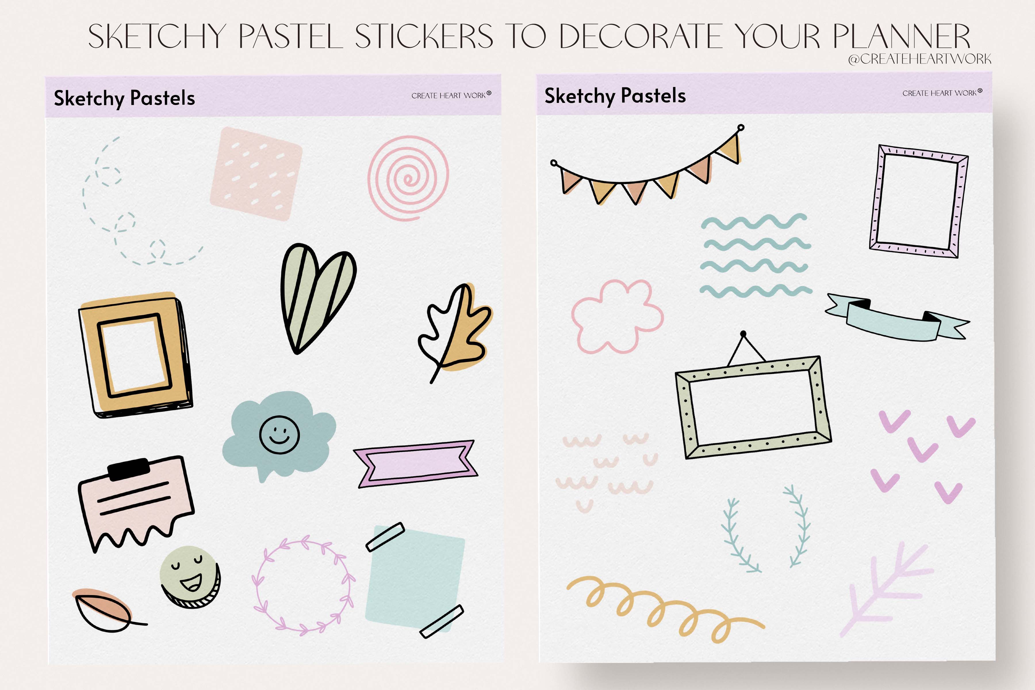 pastel hearts on paint easel - minimalistic drawing  Sticker for