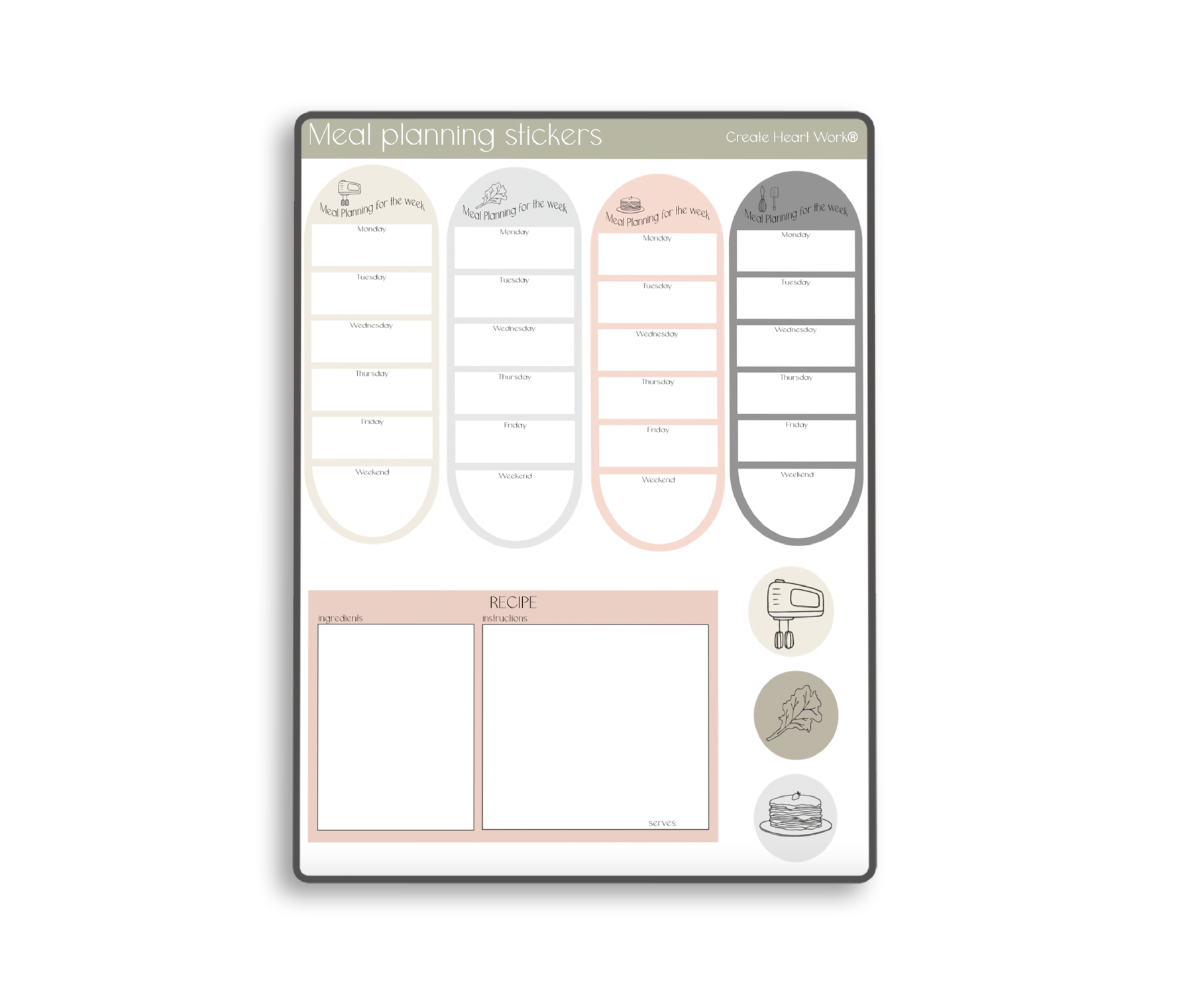 Meal Planning Stickers – Create Heart Work